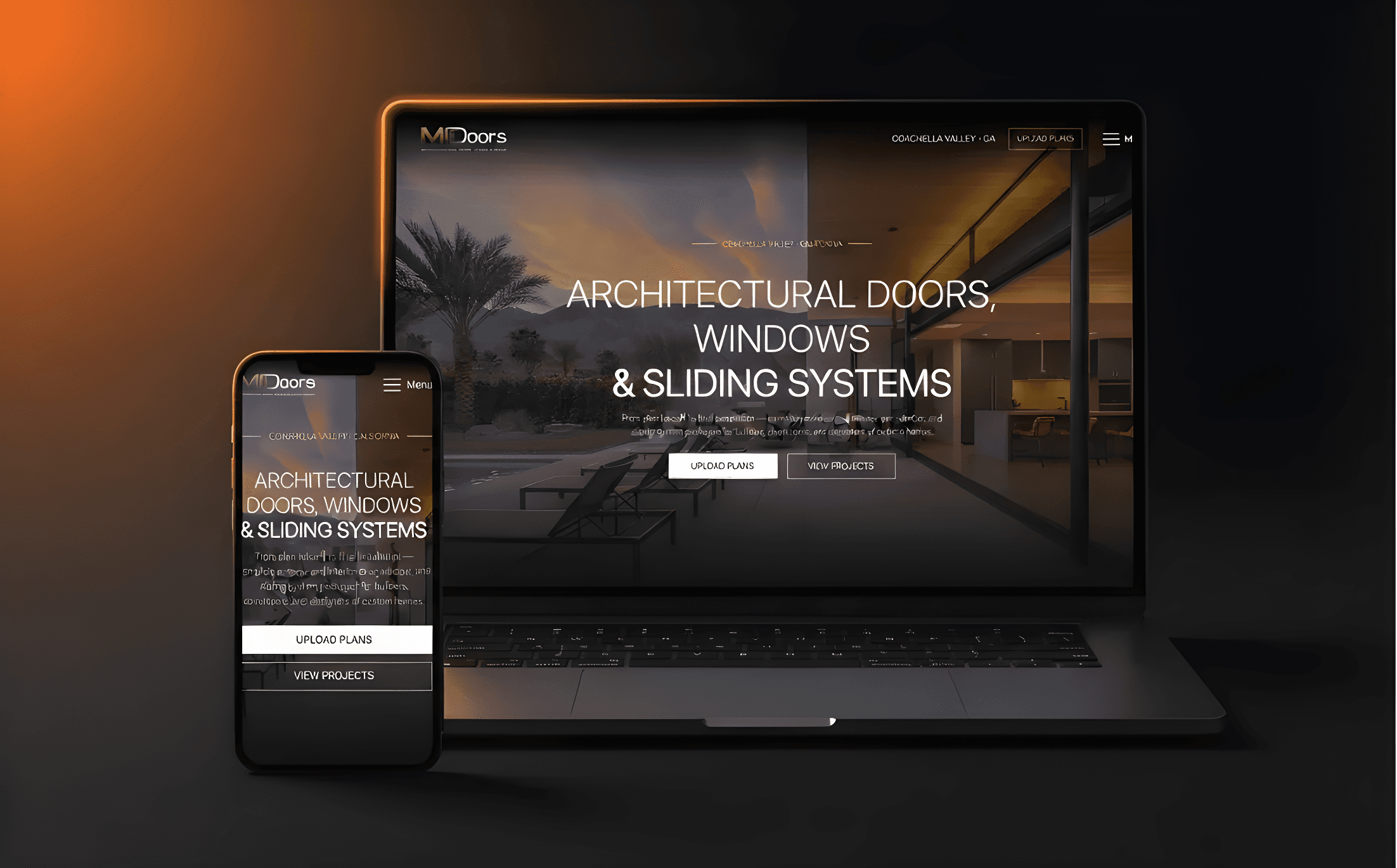 MDoors website on laptop and phone, built on Wix Studio by Wix Engine